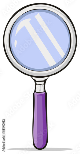 Vibrant cartoon magnifying glass with a purple handle for search exploration and investigation
