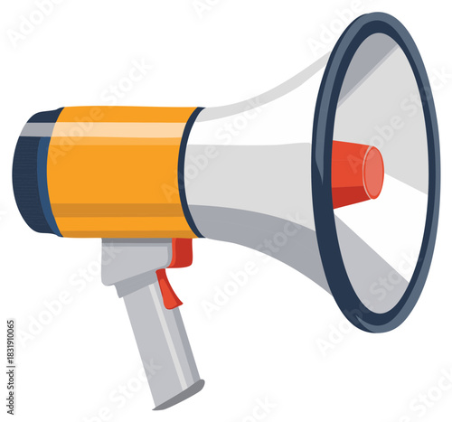 Flat design vector illustration of a vibrant megaphone for announcements and public communication
