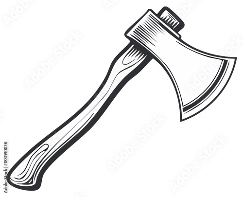 Classic Hand Drawn Wood Axe Tool Illustration for Woodcutting