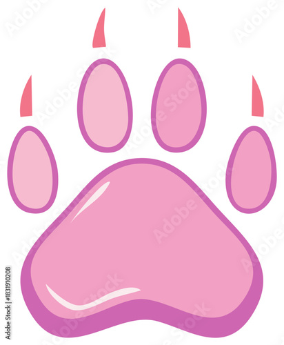 Pink Paw Print Graphic Illustration with Claws and Toes for Animal Designs