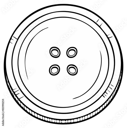 Simple Hand Drawn Round Four-Hole Sewing Button Line Art Illustration
