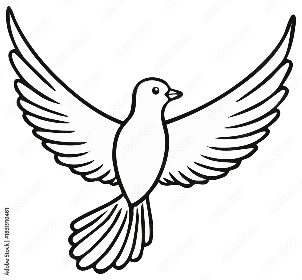 Obraz premium Dove outline, bird flying, illustration, peace concept, freedom, spread wings