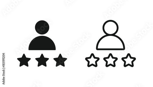 Person with three stars icon. Customer satisfaction, talent acquisition, employee award icon set