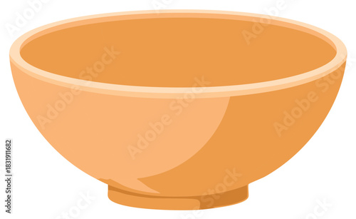 Vibrant Orange Empty Bowl Kitchenware Serving Dish Container Flat Vector Illustration