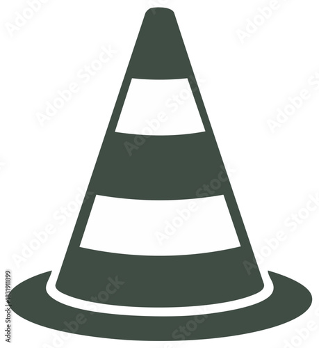 Iconic traffic cone graphic illustration, showing safety and warning of road work and obstruction.
