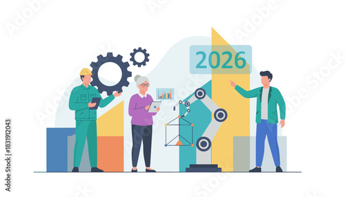 Team collaborates on industrial automation and future technology planning 2026