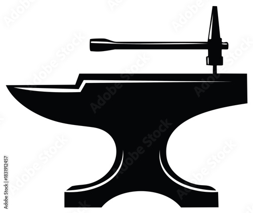 Blacksmith Anvil and Hammer Silhouette, Blacksmithing Tools, Black Metal Crafting