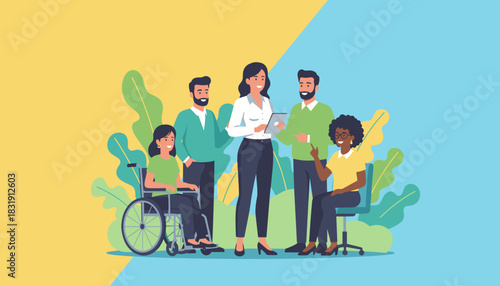 Inclusive team collaborating on a project Diversity accessibility and professional growth in business