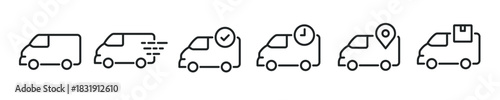 Cargo Van thin line icon set. Web minimal editable stroke icons