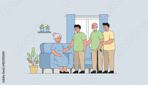 Multigenerational family caring for elderly at home Support assistance and home healthcare concept