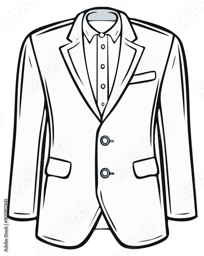 Classic black and white illustration of a men's formal suit jacket and shirt