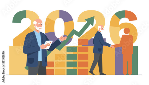 2026 business success senior executives review growth charts and seal a partnership deal