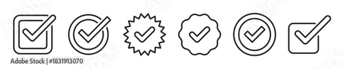 Verified  and Approval thin line icon set. Web minimal editable stroke icons
