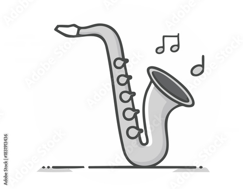 Elegant saxophone illustration with flowing musical notes creating a vibrant soundscape symbolizing jazz and rhythm.