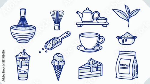 Assorted sweet and savory food illustrations on a clean white background