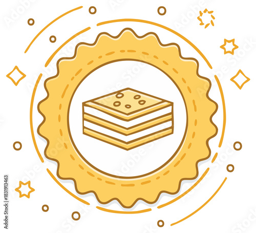 Stylized Baklava Icon within Decorative Sunburst Design Emphasizing Middle Eastern Dessert and Cultural Symbolism