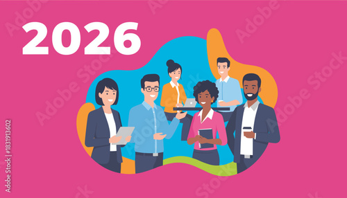 Diverse business team planning goals for the year 2026 Teamwork and future strategy concept