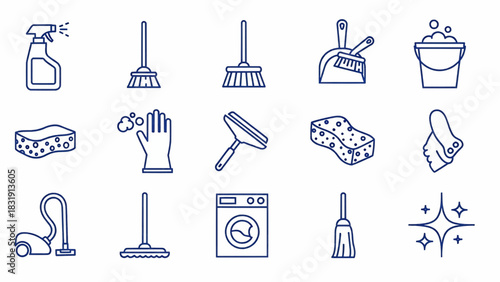 Cleaning Supplies and Tools Icons Set on White Background