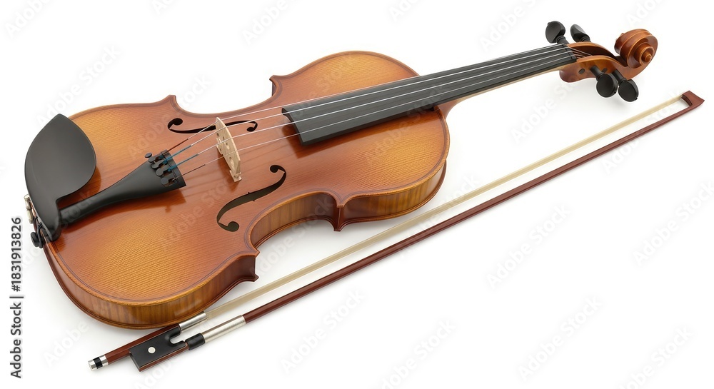 Fototapeta premium Elegant violin with bow ready for a classical performance, feel the passion and tradition of string music, ideal for music schools and orchestras