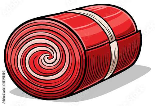 Illustrated rolled blanket or mat secured with straps for camping and outdoor activities