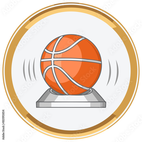 Basketball emblem with graphic sound wave effect inside a round gold border.