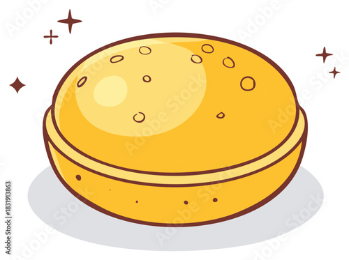 Cute yellow French macaron dessert cartoon vector illustration