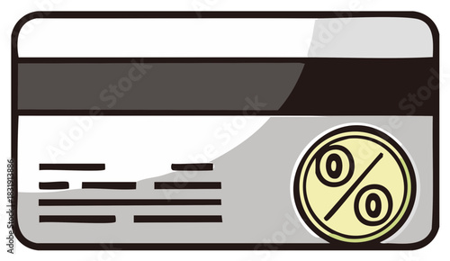 Vector illustration of the back of a credit card with a percentage symbol for discounts, finance, and shopping concepts