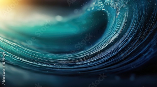 Fototapeta Naklejka Na Ścianę i Meble -  Close-up of a powerful ocean wave, showcasing the texture and movement of water, with dramatic lighting creating a captivating visual.