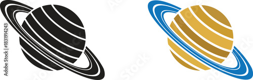 Planet and Saturn icons set, collection and group of space ringed planet symbols, astronomy galaxy elements, flat style, line style gradient vector illustration isolated on transparent background