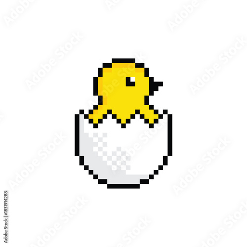pixel art chicken in an egg 8 bit vector icon for computer game logo
