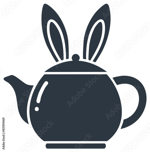 Whimsical teapot with rabbit ears glyph icon for an Easter tea party celebration