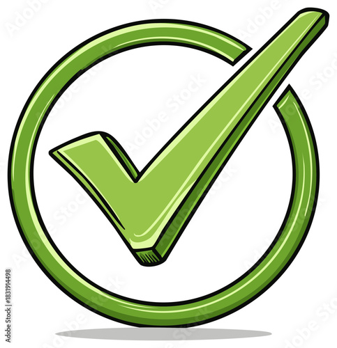 Green Check Mark Symbol Inside a Circle for Approval and Success