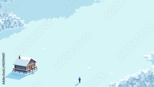 Frozen Lake Ice Fisherman Anime Vector Background