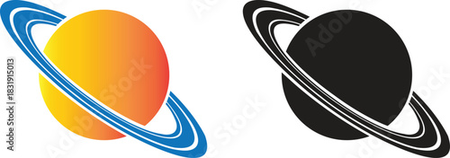 Planet and Saturn icons set, collection and group of space ringed planet symbols, astronomy galaxy elements, flat style, line style gradient vector illustration isolated on transparent background