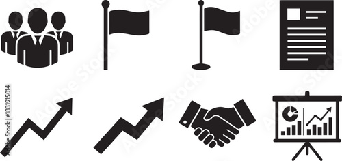 Business and finance icon set with people and graphs Keywords: business people, team, group