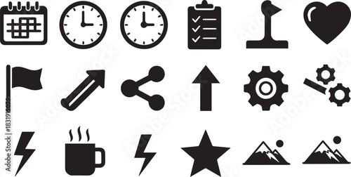 Business and Lifestyle Icons Set calendar clock
