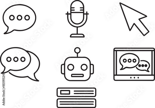 Communication and technology icons set chat speech bubble