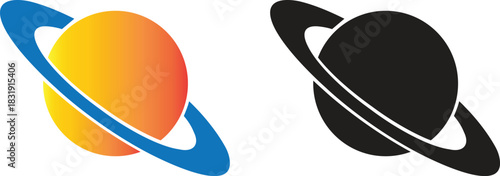 Planet and Saturn icons set, collection and group of space ringed planet symbols, astronomy galaxy elements, flat style, line style gradient vector illustration isolated on transparent background