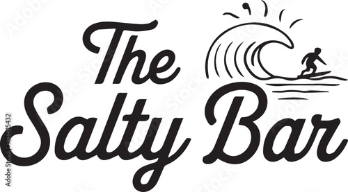 The Salty Bar Logo A Surfer Riding a Wave - Perfect for Beach-Themed Branding and Coastal Businesses