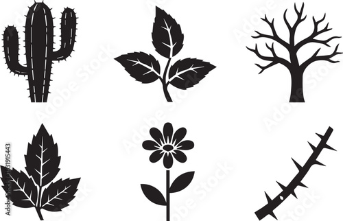 Desert and plant silhouette icons cactus tree