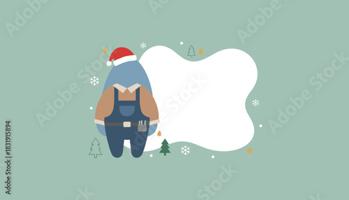 Minimalist illustration of a holiday worker with copy space Christmas service concept