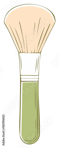 Stylized Makeup Brush with Green Handle for Powder Application in Vector Art