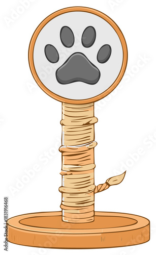 Cat scratching post with paw print toy and sisal rope pet accessory cartoon