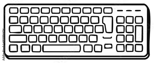 Minimalist hand drawn icon of a computer keyboard technology device for digital input concepts