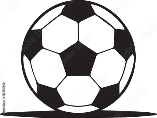 Classic Black and White Soccer Ball Illustration on a White Background with Shadow