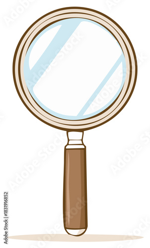 Cartoon Magnifying Glass Illustration with Wooden Handle for Searching and Discovery