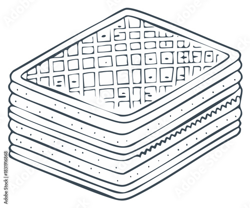 Line Art Illustration of Stacked Crispy Wafer Cookies or Biscuits Delicious Sweet Snack