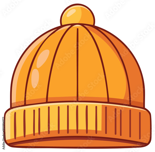 Bright orange knitted winter hat with a pom pom and ribbed cuff