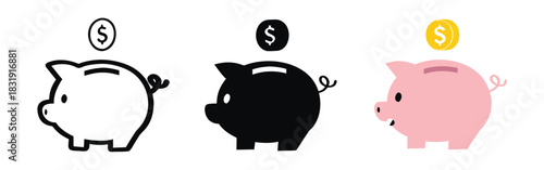 Piggy bank with dollar coin set 
