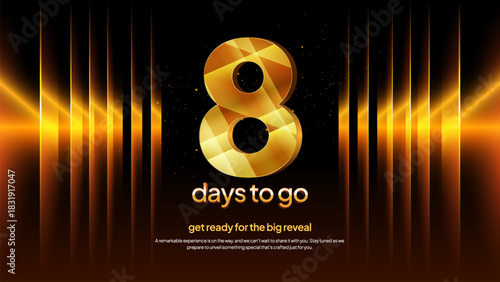 Golden Countdown Number 8 - Luxury Gold Eight Days to Go Countdown Background for Promotions